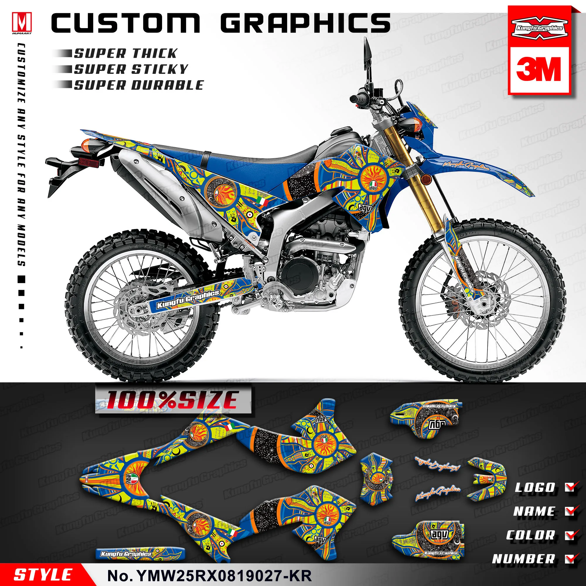

KUNGFU GRAPHICS Vinyl Stickers Custom Wraps Racing Decal Kit for Yamaha WR250R WR250X WR 250R 250X (Style no.YMW25RX0819027-KR)