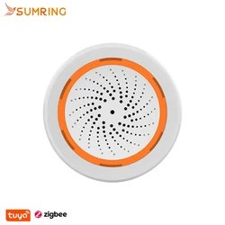 ZigBee Tuya Siren Alarm With Temperature Humidity Sensor 90dB Sound Light Home Security Alarm Works SmartLife