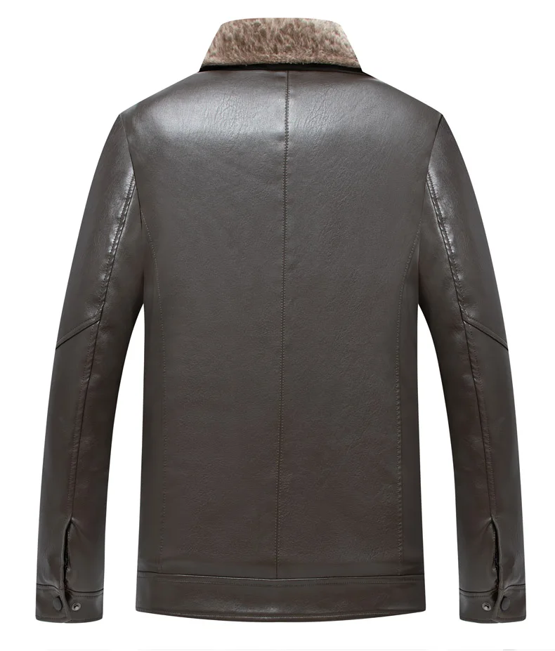 Зимняя кожаная куртка из искусственной L-5XL, мужская деловая Повседневная модная куртка с отворотом, черная, коричневая, на молнии, утолщенная, теплая, из искусственного меха, мужская куртка