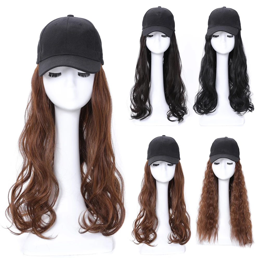 

New Wig Female Long Hair Fashion Duck Tongue Hat Wig All-in-one Female Summer Net Red-Black Long Straight Natural Full Head Set