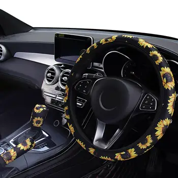 

3Pcs/Set Car Steering Wheel Cover Fashion Sunflower Print Parts Design Creative Car Accessories Car Interior Universal Cover