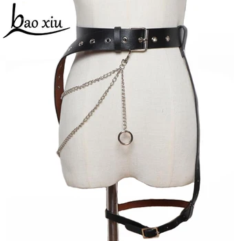 

New women Punk tassel Chain Fashion Rock Unisex Hip-hop pu leather harness belts Pants metal Chain Gift Waist Belt Accessories