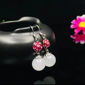 

Elegant Design S925 Sterling Silver Natural Hetian White Jade Carved Flower Hook Earring Jewelry For Women Fine Jewelry