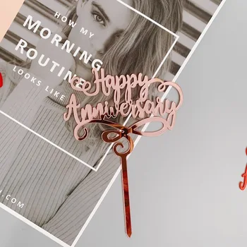 

New Happy Anniversary Acrylic Cake Topper Anniversary Gold Acrylic Cupcake Topper For Wedding Birthday Party Cake Decorations