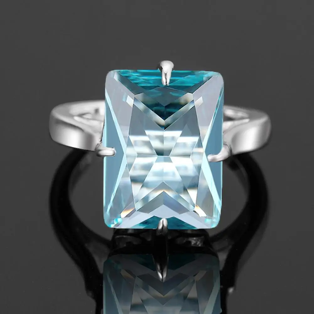 

100% Genuine Silver 925 Ring Vintage Classic Prong Setting Square Aquamarine Ring 925 Sterling Silver Wedieval Jewelry For Women