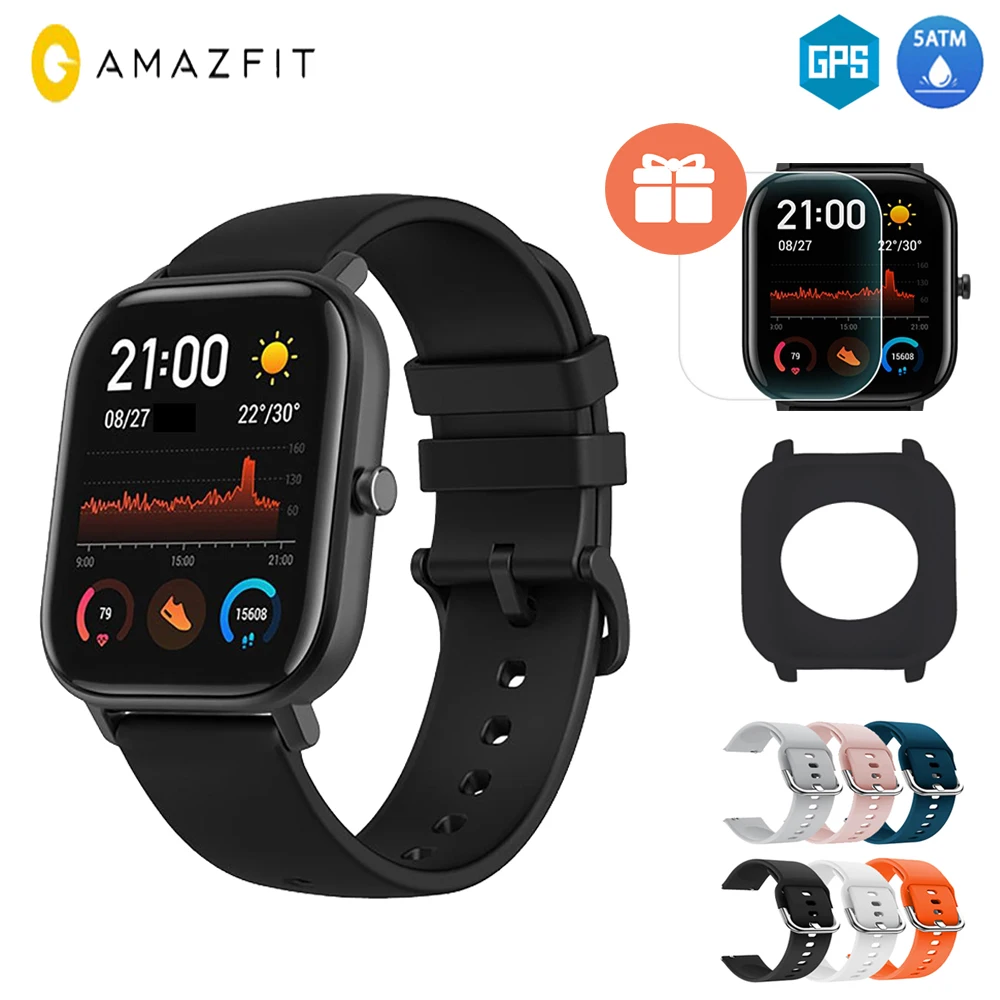 [Бесплатные пленки] умные часы Huami AMAZFIT GTS с управлением музыкой, Водонепроницаемые многофункциональные спортивные Смарт-часы 5 АТМ, 14 дней для телефона Xiaomi iOS