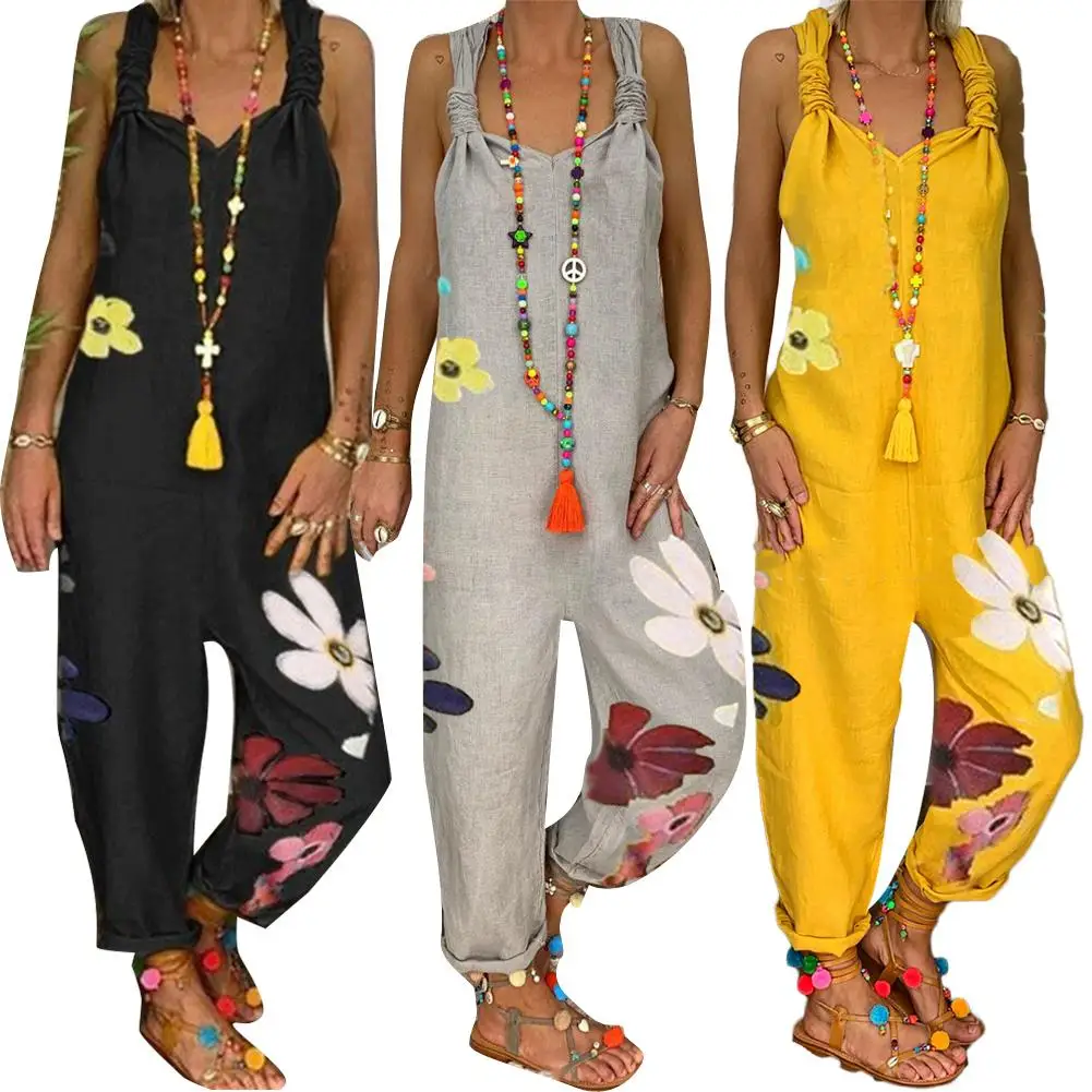 Women Jumpsuit Female Printed Vintage Flower Womens Jumpsuit Sleeveless Bib Overall Backless Floral Print Jumpsuit Women Jumpsuit Female Printed Vintage Flower Womens Jumpsuit Sleeveless Bib Overall Backless Floral Print Jumpsuit