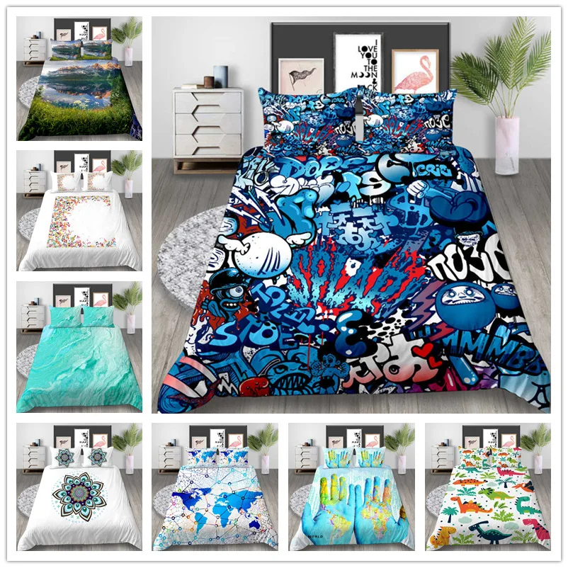 

Elegant modern Bedding set king Twin Queen Size with world map dinosaur Bedding Suit 2/3pcs with pillowcase of Quilt Cover Set