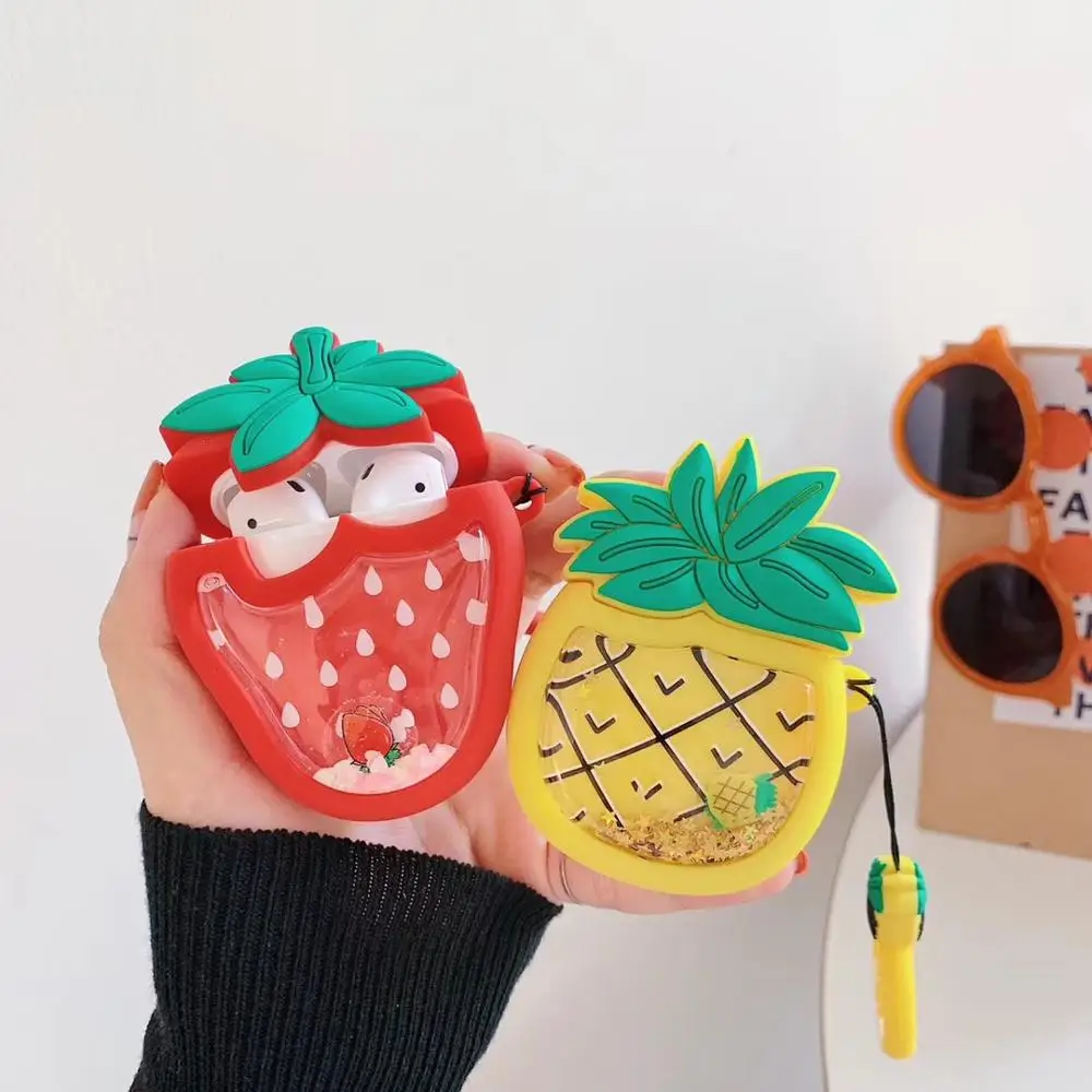 

Fun 3D quicksand pineapple avocado wireless Bluetooth Headset Silicone Case For Airpods Earphne Protective Shockproof soft Cases