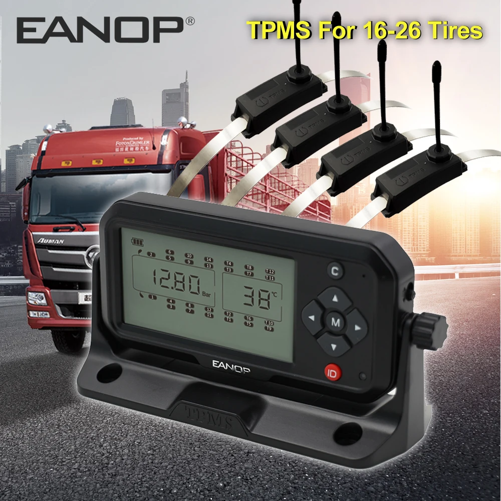 EANOP грузовик TPMS 16-26 колеса ЖК-дисплей Система контроля давления в шинах Внутренние Внешние датчики для автомобилей, автобусов, прицепов