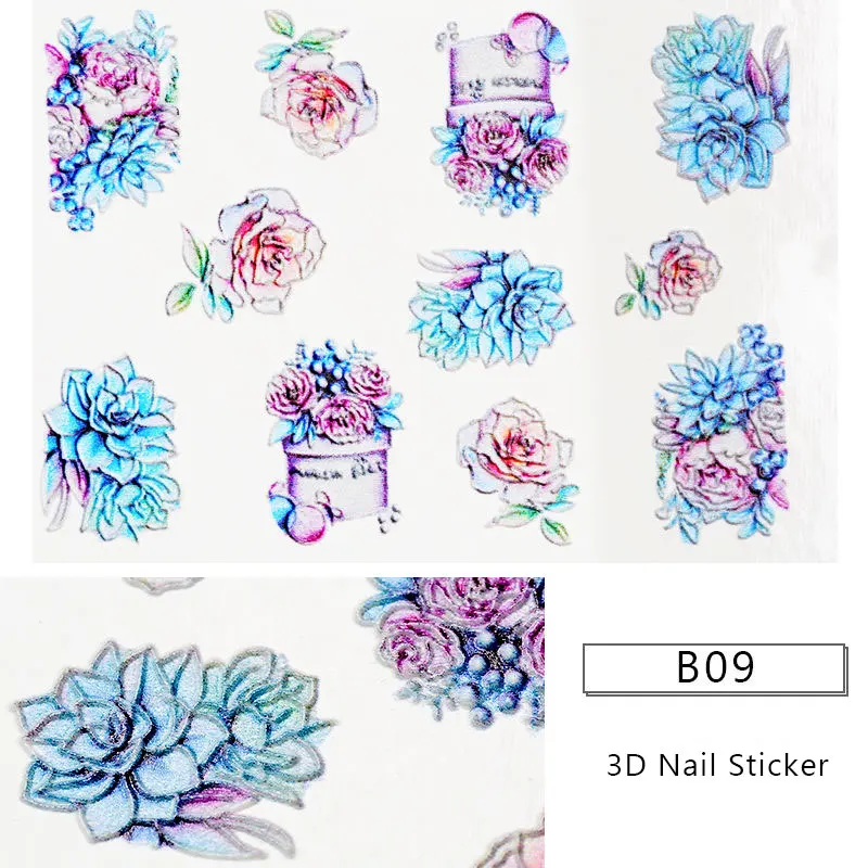 Наклейка s 3D акриловая Выгравированная наклейка с цветком для ногтей тисненые Цветочные Водные Наклейки для ногтей эмаистичные наклейки для ногтей Мода для дизайна ногтей - Цвет: AAS06528