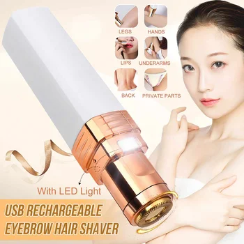 

2 in 1 Electric Epilator Facial Eyebrow Trimmer Hair Remover LED Light Shavers USB Rechargeable Women Body Face Removal Tool