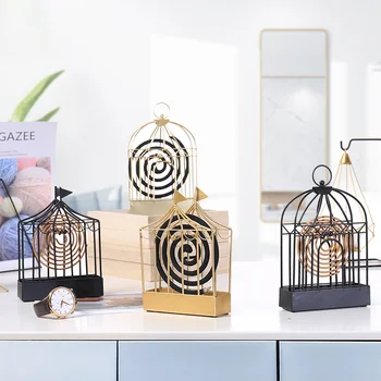 

Mosquito Coil Holder Nordic Iron Incense Burner Censer Tray with Handle Vintage Fireproof Decoration Ornament Bird Cage Shelving
