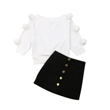 

1-6Y Autumn Winter Long Sleeve Ball Knitting Sweater Tops A-line Button Skirt 2PCS Outfits Fashion Children Girls Clothes Set