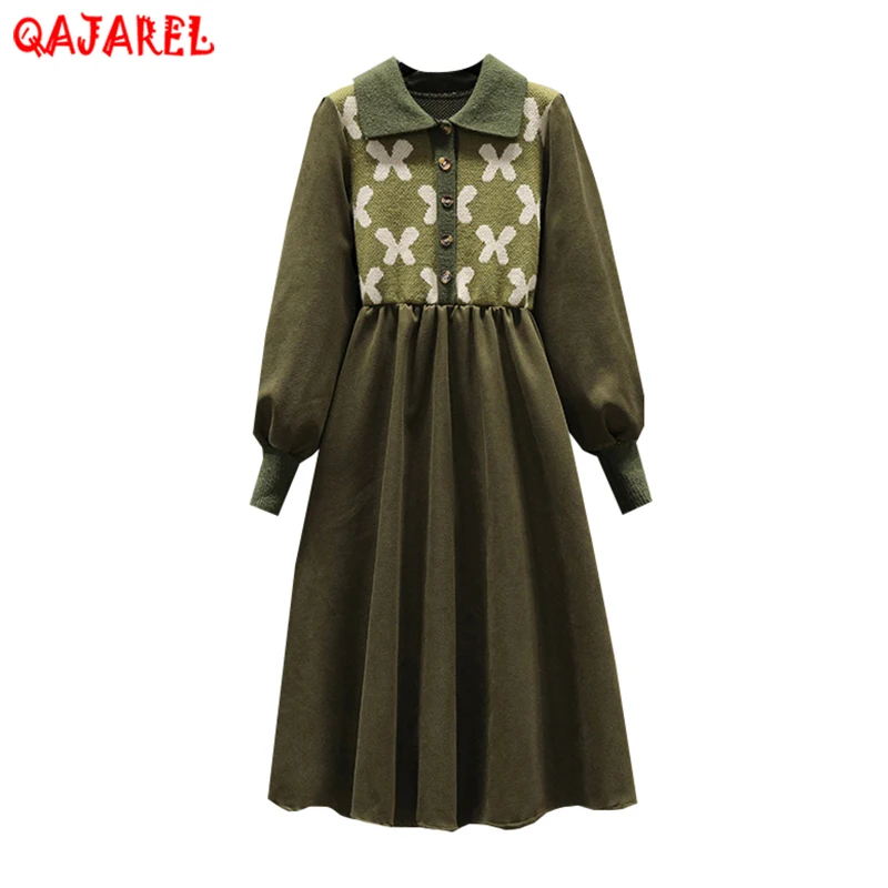 

Female Black Knitted Cotton Polo Collar Midi Dress Autumn Winter Vintage Hepburn Dress 2023 New Elegant Bodycon Evening Dress