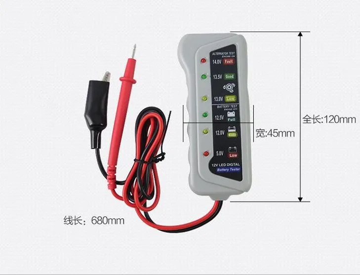 12v Car Battery Tester Digital Alternator Tester 6 Led Lights Display