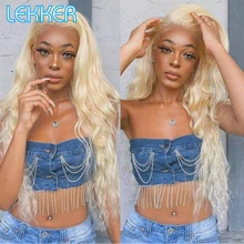 Lekker Long 613 Honey Blonde 13X5X2 Lace Front  Human Hair Wig For Women T Part Straight Brazilian Remy Glueless Body Wavy Wigs