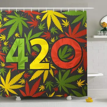 

Shower Curtain Set with Hooks 72x72 420 with Time Legalize Template Decoration Vibrations Symbol Leaf Season Cup Natural Color