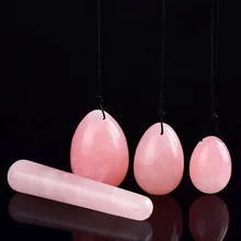 4pcs/set Massage Jade Rose Quartz Natural Drilled Yoni Tool Floor Eggs Relax Pelvic Muscles Healing Crystal For Kegel Exercise