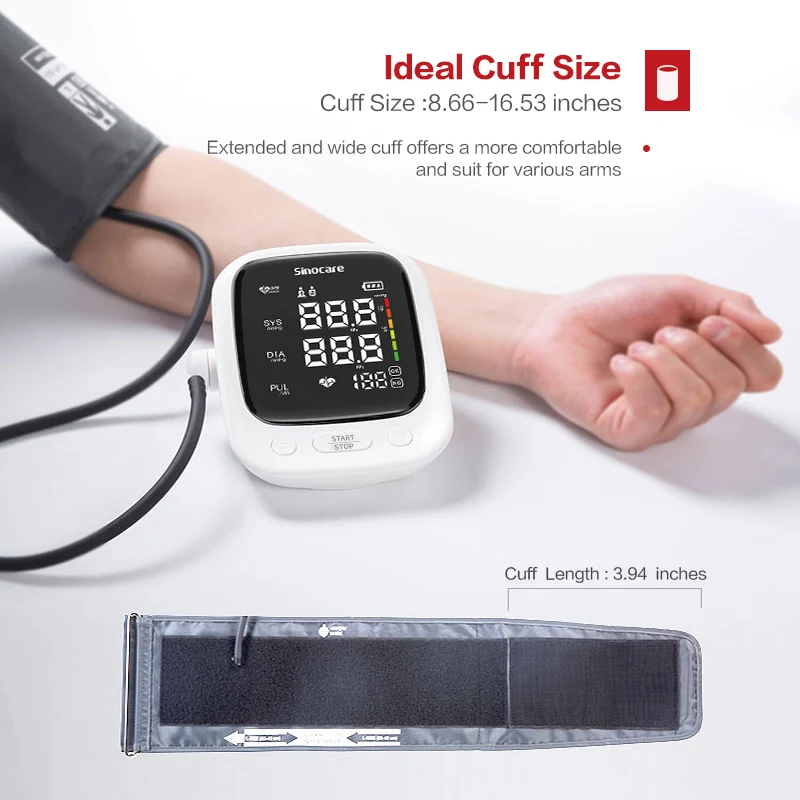 Sinocare Arm Blood pressure Professional Digital Blood pressure monitor Adjustable Cuff 2-Users Mode blood pressure monitor blood pressure meter