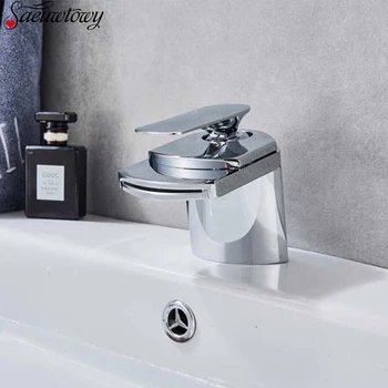 

Simple Waterfall Out Basin Sink Faucet Deck Mounted Brass Hot And Cold Faucet Bathroom Chrome Chrome Sink Faucet Free Shipping