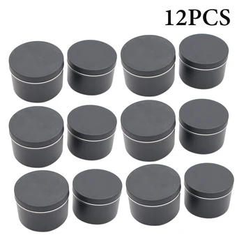 

12pcs Multipurpose Candle Tin Empty Jar DIY Accessories 4 Oz Container Tinplate With Lid Salves Storage Box Round Balms