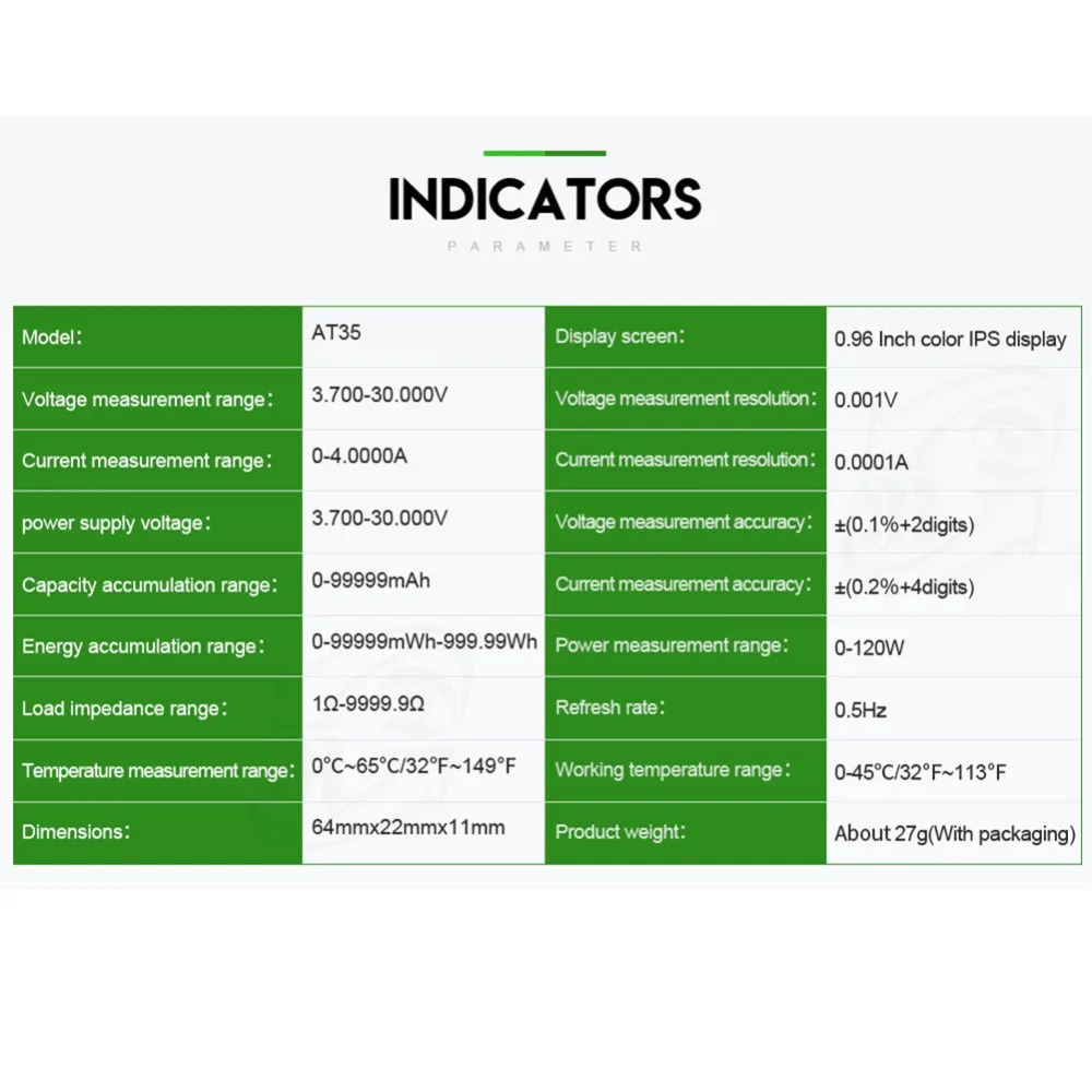 AT35 USB 3.0 Digital HD Color Screen USB Tester for Voltmeter Voltage Current Meter Energy Battery Capacity Test Hot Sale