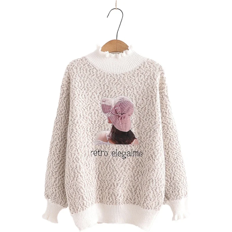 

Girls Pullover Sweater Women Fall/Winter Wear 2020 New Loose Thick Warm Half High Neck Harajuku Sweet Top 209981