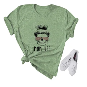 

MOM LIFE Skull With Leopard Glasses Print Women T shirt Harajuku Oversized Tops Female Summer Korean Fashion Clothes Tshirts