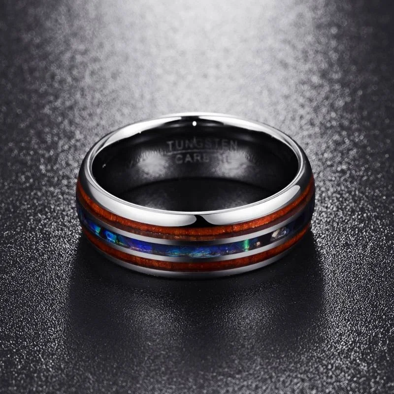 FDLK 8 мм роскошное твердосплавное кольцо из нержавеющей стали голубое огненное опал и оболочка инкрустация для мужчин и женщин обручальное кольцо