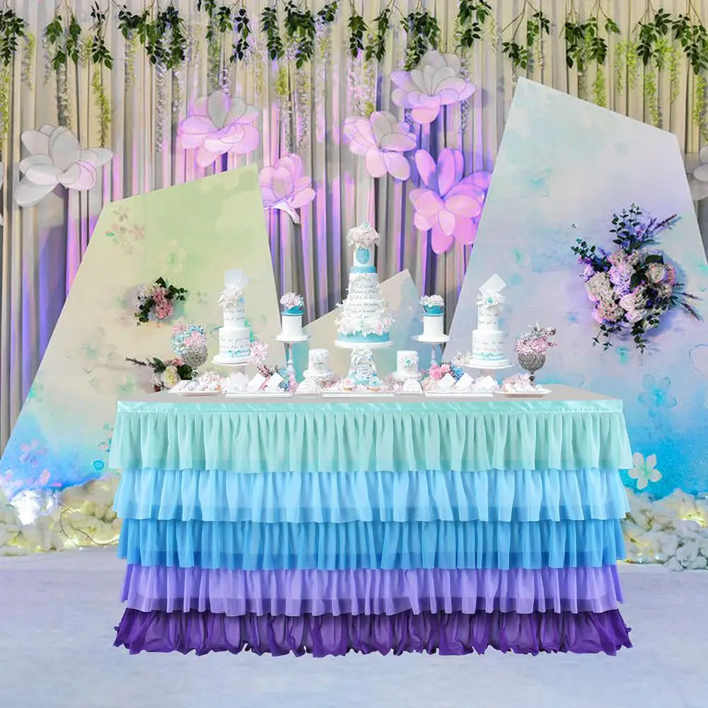 Свадебное украшение, юбка для стола, 5 слоев, фиолетовая, синяя, мозаичная, шифоновая, для свадебной вечеринки, юбка для стола