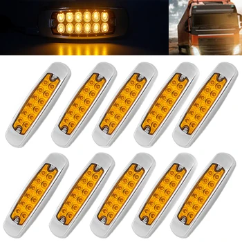 

10pcs 12 LEDs 12V 24V DC Amber Light Thin Side Marker Light Clearance Bright Lamp For Freightliner Trucks Trailers Car