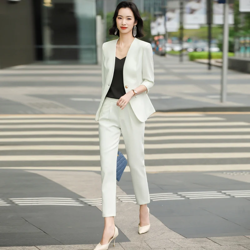 2019 Blue Striped Office Two Piece Set Women Long Sleeve Tops With  Belt+pants Trousers Ladies Korean Sets Suits Women's Clothing