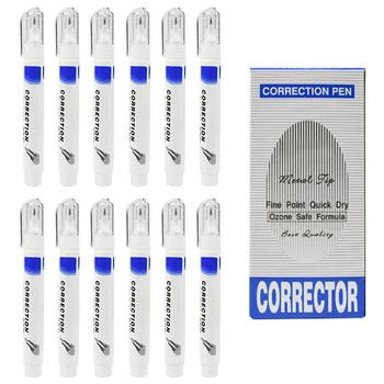 

12pcs 7ml Portable With Cap Opaque Easy Grip Work Pen Shaped School Stationery Fine Tip Home Correction Fluid Fast Drying Office