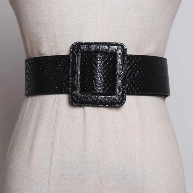 

[YaLee] New Fashion 2019 Summer Autumn 6 Colors Simple Square Buckle Crocodile Pattern PU Leather Gidle Waist Belts Women A986