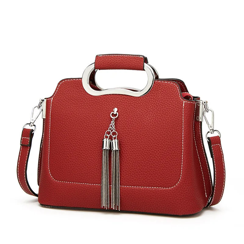 Красные кожаные сумки через плечо женская элегантная дамская сумочка с откидным верхом с кисточкой модные вечерние сумки на плечо легко застёгивающийся подарок для женщин