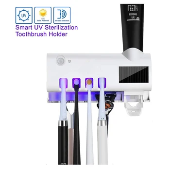 

UV Toothbrush Sterilizer, UV Light Toothbrush Sterilizer Holder,Rechargeable Solar Power with Automatic Toothpaste Dispenser