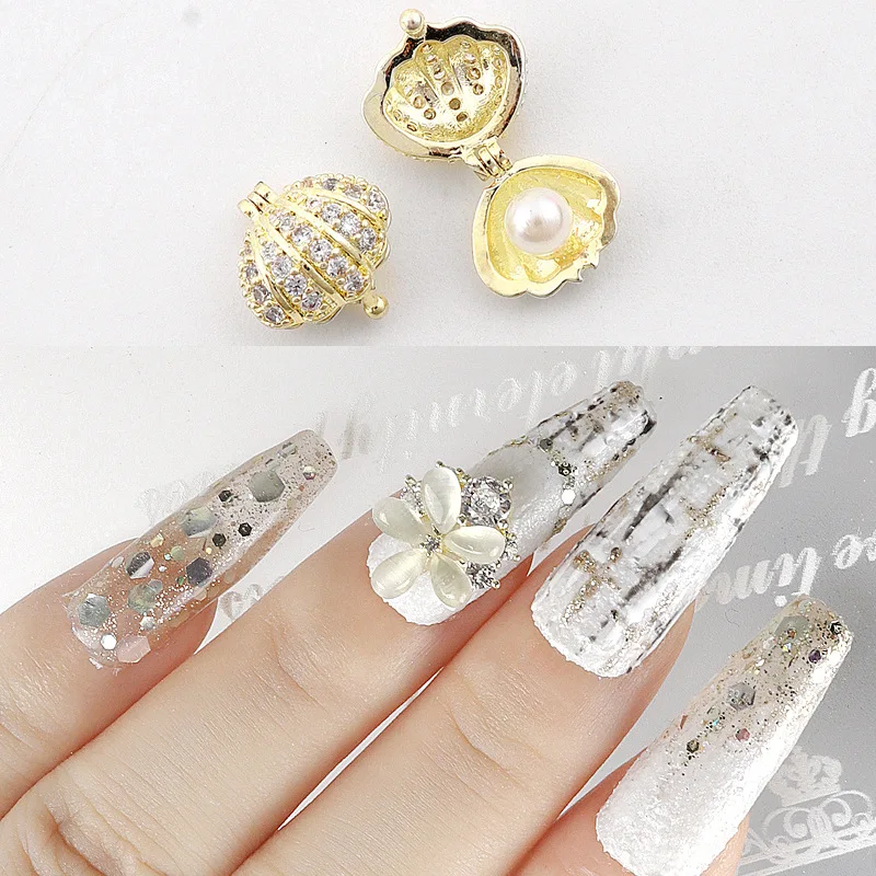 Crystal Metal Chain Pearl Shell Flower Star Diamond Rhinestones for Nails Jewelry Real Gold Zircon Shiny 3D Nail Art Decorations | Красота и
