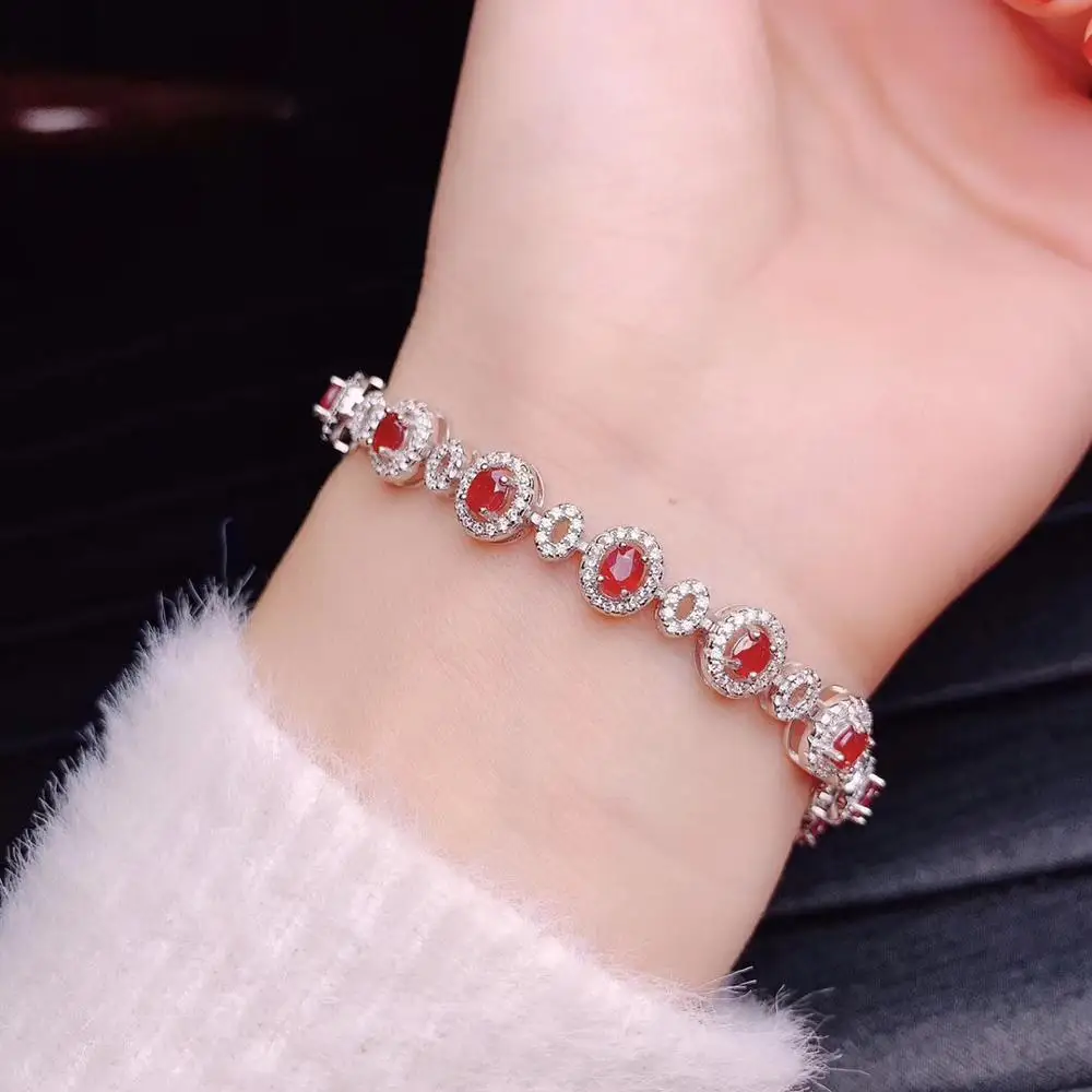 KJJEAXCMY бутик ювелирных изделий 925 Серебро инкрустированные натуральный рубин женский браслет Поддержка обнаружения классический изысканный
