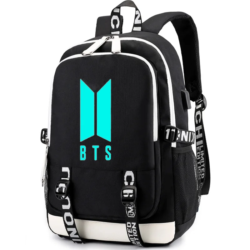 

Cross-Border Selling BTS Backpack USB Charging Luminous Backpack Large Capacity Student School Bag
