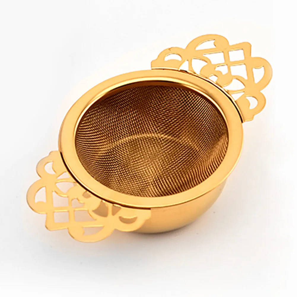 

Loose Leaf Stainless Steel Tea Strainer Spice Double Ear Infuser Herbal Easy Clean Hanging Filter Traditional With Drip Bowl