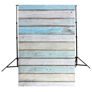 

5x7FT Vinyl Photography Backdrop Photo Background, Blue+white striped wood floor