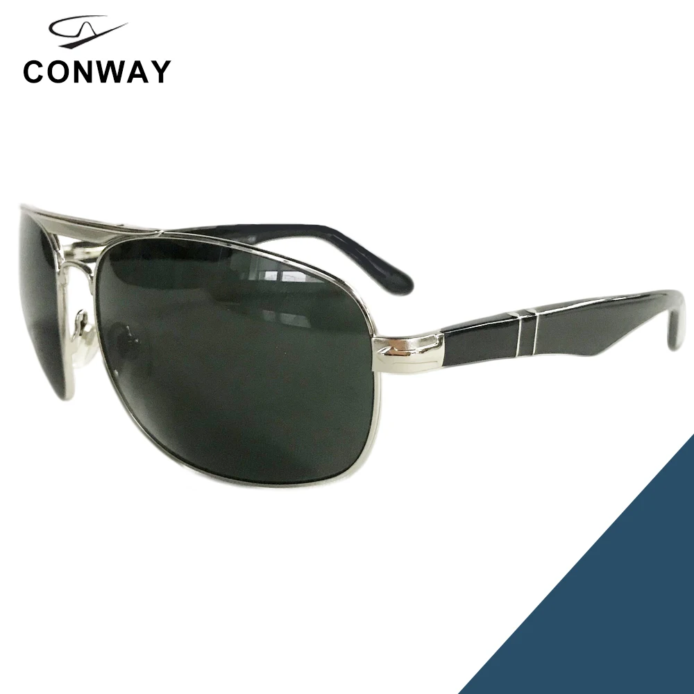 Silver-Gray Conway мужские очки для вождения, фирменный дизайн, солнцезащитные очки, большие квадратные солнцезащитные очки, металлическая оправа, небьющиеся гибкие дужки - Цвет линз: Silver-Gray