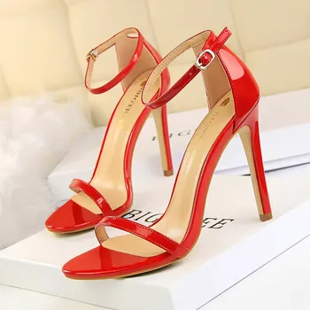 

summer sandals women fashion solid-colored fish mouth paint peep-toe word buckle heels elegant temperament 2020