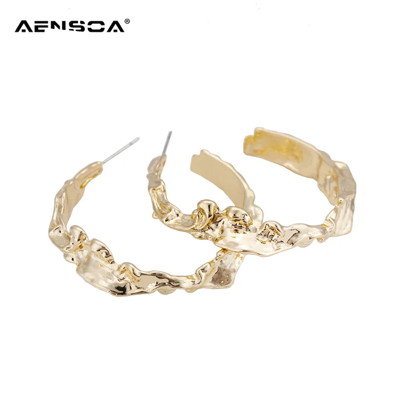 

AMORCOME New Fashion Minimalist C Shape Hoop Earrings For Women Irregular Gold Color Twisted Big Circle Earrings Trendy Earrings