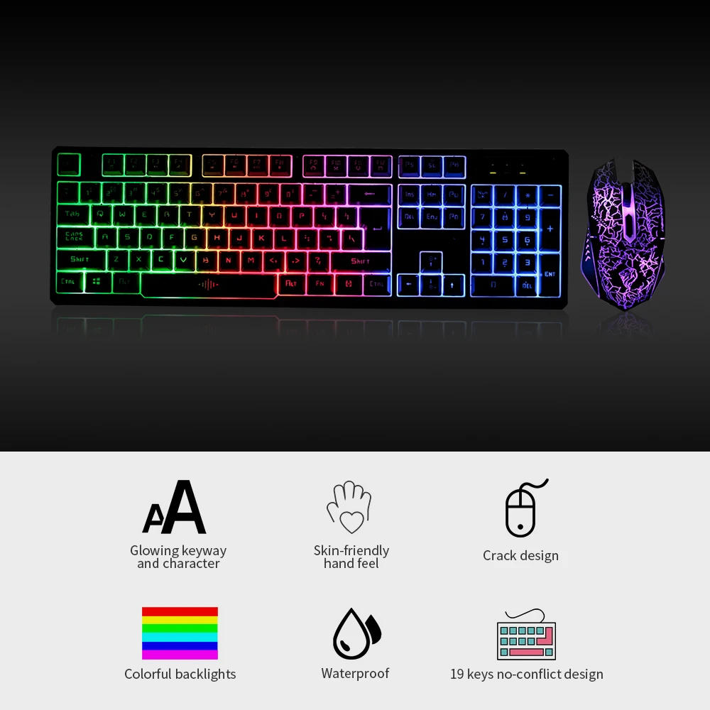 Клавиатура и мышь Combo N-Key rolover Проводная игровая мышь Бесшумная клавиатура RGB мышь 104 клавиш водонепроницаемый дизайн дыхательные огни