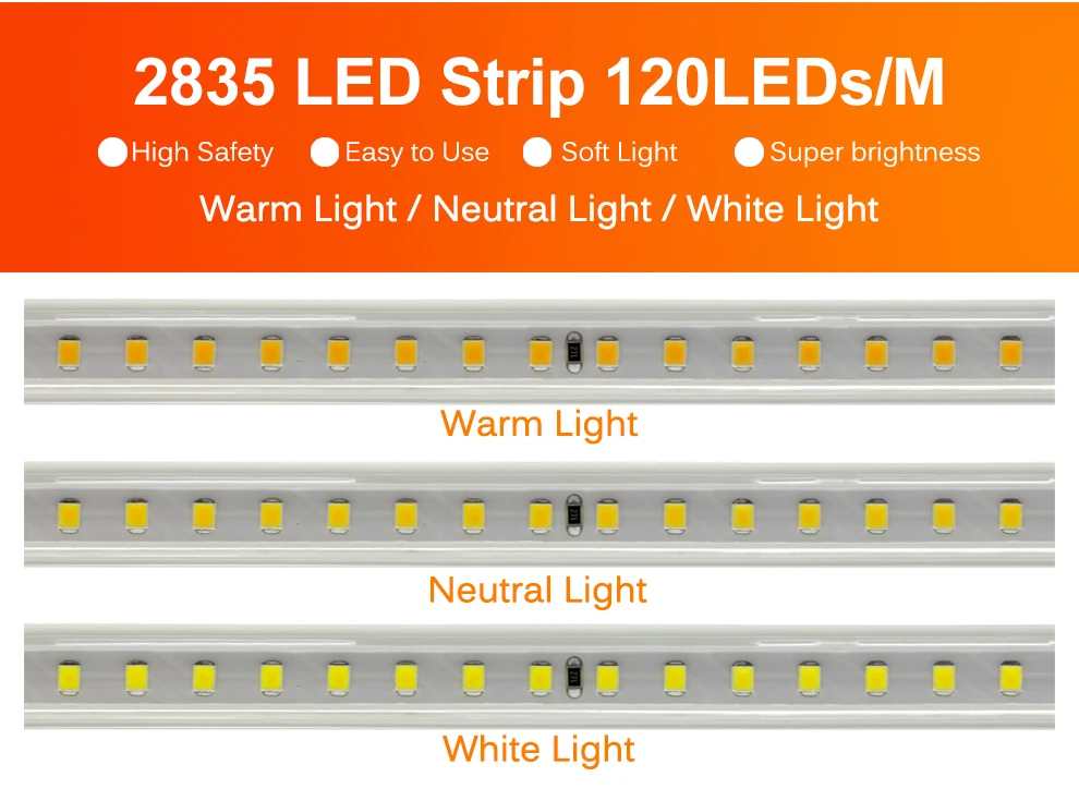220 В Светодиодная лента 2835 Высокая безопасность Высокая яркость 120 светодиодный s/m гибкий светодиодный светильник наружный водонепроницаемый светодиодный светильник