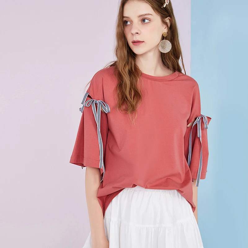 ARTKA 2020 Summer New Women T-shirt Fashion Solid Color Casual  T-shirt Loose O-Neck Short Sleeve Webbing T-shirt TA25502X