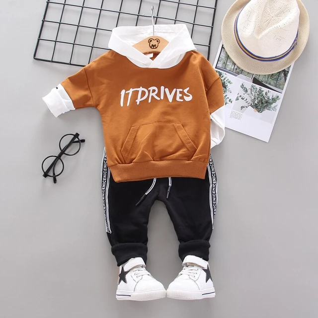 Spring Autumn Children Cotton Clothing Suit Baby Boys Girls Clothes Kids Sport Hoodies Pants 2Pcs/Sets Fahion Toddler Tracksuits XH newmao F Brown