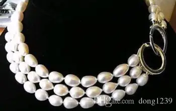 

Jewelry 005258 TRIPLE threads genuine AKOYA white pearl necklace